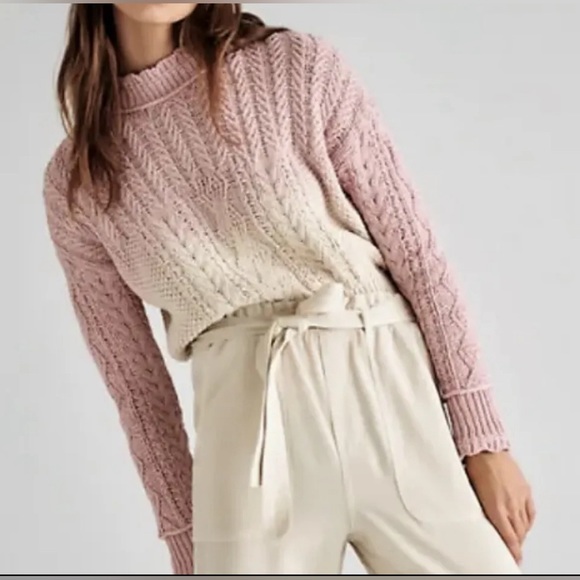 Anthropologie Marci Dip Dyed Sweater Women’s Size Med Cable Knit Mock Neck Knit - Picture 2 of 6